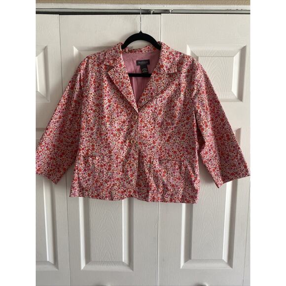 Van Heusen Womens‎ Large Pink Floral Blazer Jacket Cotton Y2K Girliepop Feminine - Picture 1 of 10